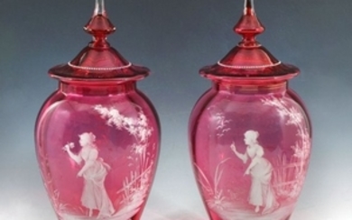 2 LARGE MARY GREGORY COVERED JARS