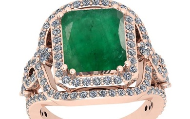 13.91 Ctw VS/SI1 Emerald And Diamond 18K Rose Gold Vintage Style Ring