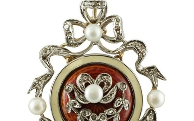 14 kt. Pink gold, White gold - Pendant - Diamonds, Pearls