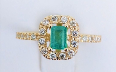 14 kt. Yellow gold - Ring - 0.31 ct Emerald - Diamond