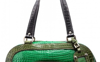 Gucci Green & Black Crocodile Bowler Bag Conditi