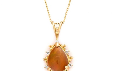 1.41 tcw Opal Ring - 18 kt. Yellow gold - Pendant - 1.35 ct Fire Opal - 0.06+ ct Diamonds - No Reserve Price