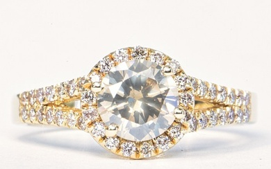 1.45 ct Natural Fancy Light Gray SI2 - 14 kt. Yellow gold - Ring - 1.02 ct Diamond - Diamonds, No Reserve Price