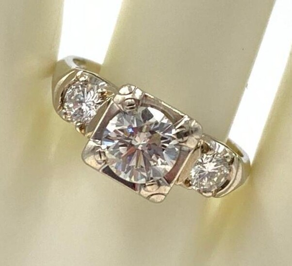 14K White Gold and Diamond Three Stone Ring