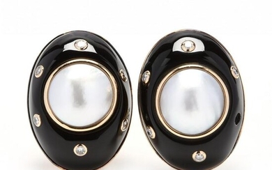 14KT Gold, MabÃ© Pearl, Onyx, and Diamond Earrings