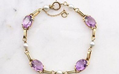 14KY Gold Amethyst and Pearl Bracelet