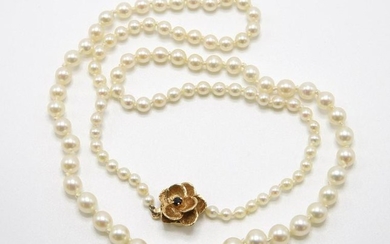 14KY Gold Pearl Necklace with Sapphire