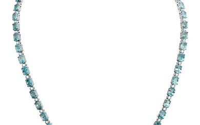 14k White Gold 47.14ct Blue Zircon 1.27ct Diamond Necklace