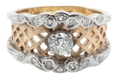 14k Yellow/White Gold Diamond Lattice Ring