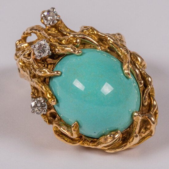 14kt Yellow Gold Turquoise and Diamond Ring