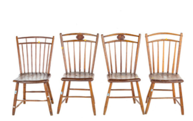 Five Windsor plank-seat side chairs