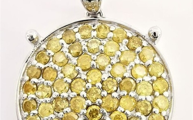 1.74 ct fancy yellow diamonds designer pendant - 14 kt. White gold - Pendant - 1.74 ct Diamond - Diamonds, AIG Certified No Reserve
