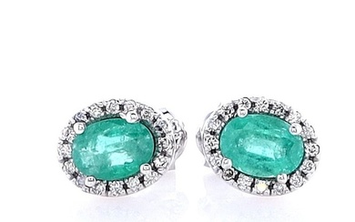 1.75 Tcw Emerald & Diamonds ring Earrings - White gold 1.52ct. Emerald - Diamond