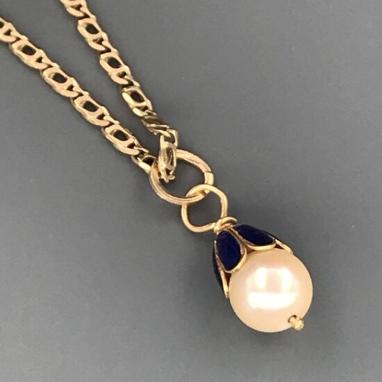 18 kt. Akoya pearl, Yellow gold, 5 mm - Necklace with pendant