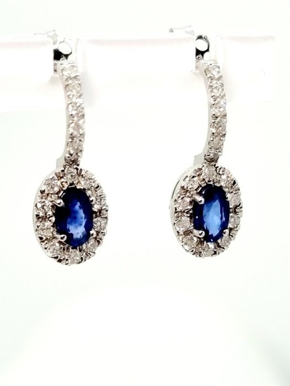 18 kt. White gold - Earrings - 0.80 ct Sapphire - Diamonds