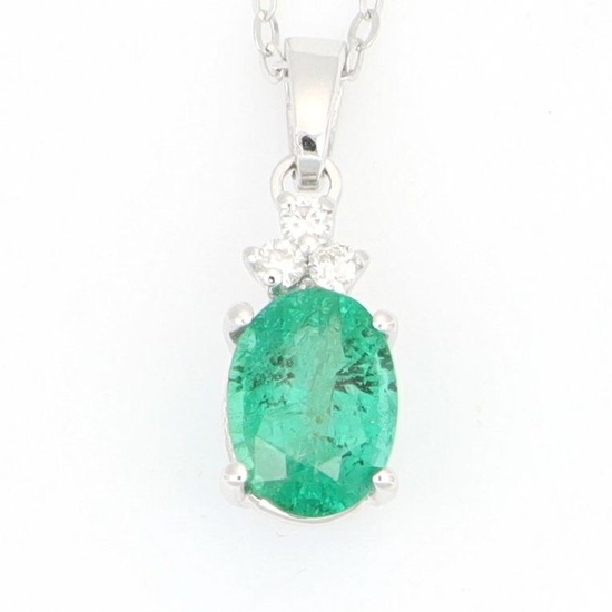 18 kt. White gold - Necklace - 0.75 ct Emerald - Diamonds