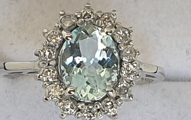 18 kt. White gold - Ring - 1.19 ct Aquamarine - Diamonds