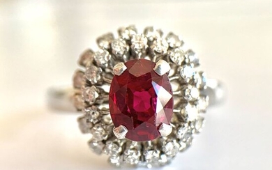 18 kt. White gold - Ring - 1.20 ct Ruby - Diamonds