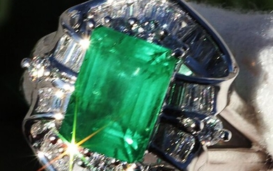 18 kt. White gold - Ring GIA Certified 1.74 carat Emerald - Diamond