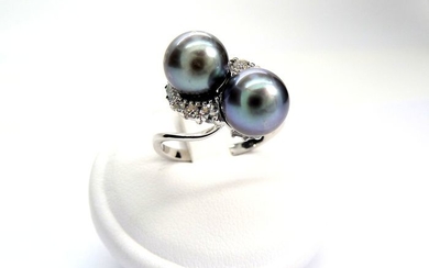 18 kt. White gold - Ring Tahitian pearls - Diamonds