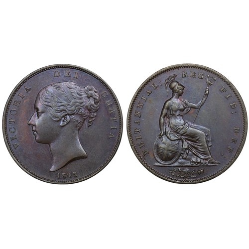 1848 Penny, Victoria young head. Once wiped to obverse with ...