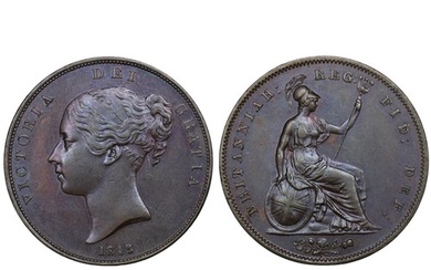 1848 Penny, Victoria young head. Once wiped to obverse with ...