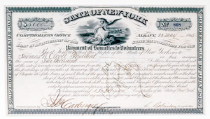 1865 State of New York $5,000 Bond