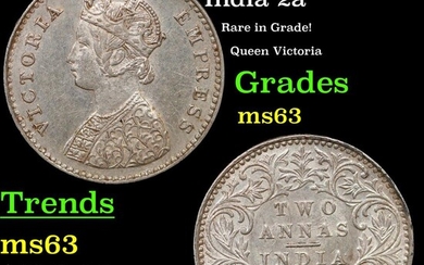 1884 India (British) 2 Annas Silver Coin KM-488 Grades Select Unc