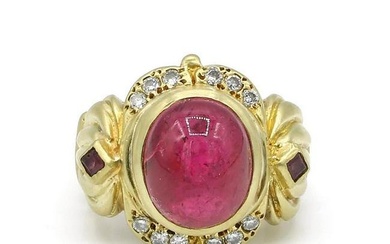 18K Yellow Gold Rubellite and Diamond Cocktail Ring