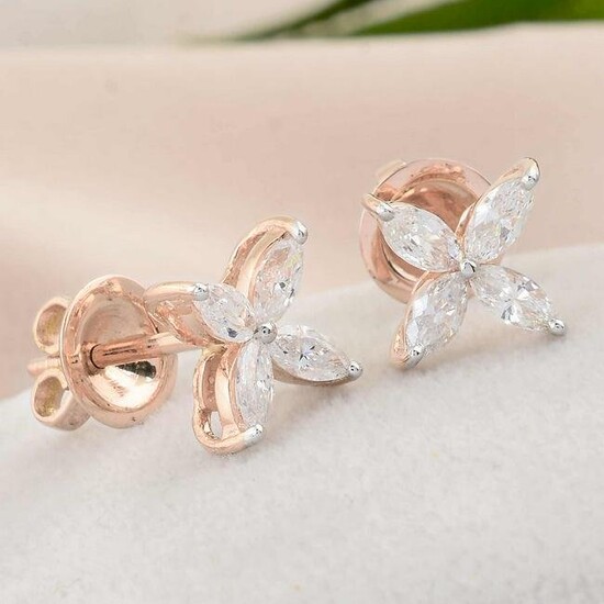 18k Rose Gold Marquise Diamond Stud Earrings