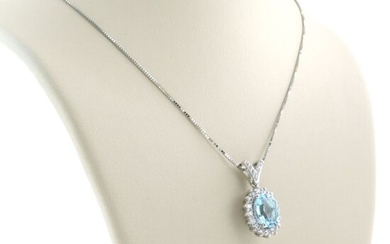 18k collier en 14k hanger White gold - Necklace with pendant - 0.92 ct Topaz - Diamond