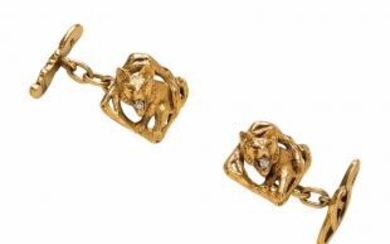 18kt Gold and Diamond Figural Cuff Links