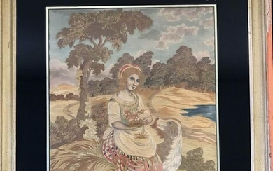 18th Century American Needleworked Painting On Silk