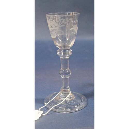 18th century Balustroid wine glass, with round funnel bowl e...