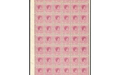1952 ½d brown-purple left pane with Plate 2 and sheet number...