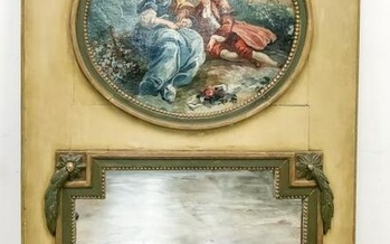 19TH C. FRENCH TRUMEAU MIRROR WITH FIGURAL SCENE
