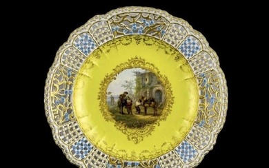 19TH C. MEISSEN RETICULATED YELLOW GROUND PLATE
