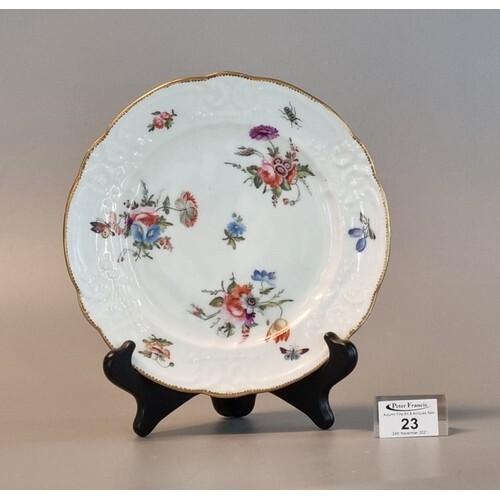 19th Century Nantgarw porcelain plate with gilded border, ha...