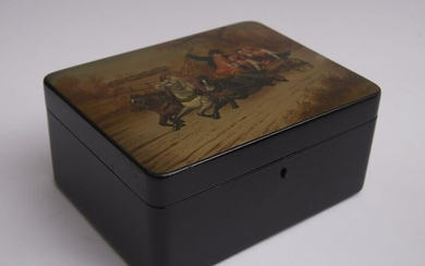 19th Century Russian Lacquer Cigar Box 3 1/2 x 7 1/2 x