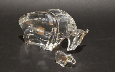 2 Boxed Swarovski Crystal Large Bull and a Hippo