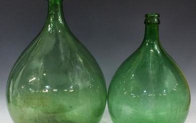 (2) DEMIJOHN GREEN GLASS CARBOY WINE BOTTLES