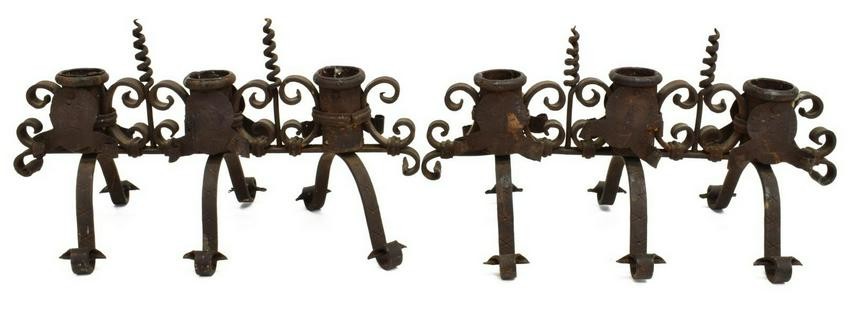 (2) FRENCH SCROLLED WROUGHT IRON CANDELABRAS