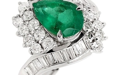 2.19ctw - 1.25ct Natural Colombia Emerald and 0.94ct Natural Diamonds - IGI Report - 900 Platinum - Ring - 1.25 ct Emerald - Diamonds