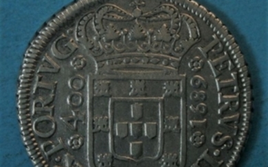 Portugal - Monarquia - D. Pedro II (1683-1706) - Cruzado Novo (480 Reis) 1689 - Coroa Tipo 3 - Porto- Silver