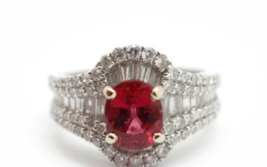 14k White Gold, Diamond and 1.60ct Red Spinel Ring