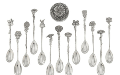 An American sterling silver set of thirteen demitasse spoons