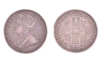 ANNE, 1702-14. HALFCROWN, 1707. SEXTO. Obv: Draped bust left. Rev: Crowned cruciform shields with roses and plumes in angles....
