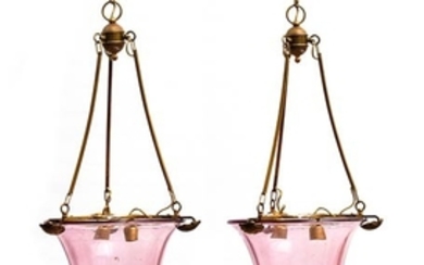 BAROVIER & TOSO - MURANO Two hanging chandeliers in pink...