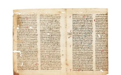 Bifolium from Jacobus de Voragine, Sermones de sanctis, in Latin, decorated manuscript on parchment [Italy, fourteenth century (perhaps first half)]