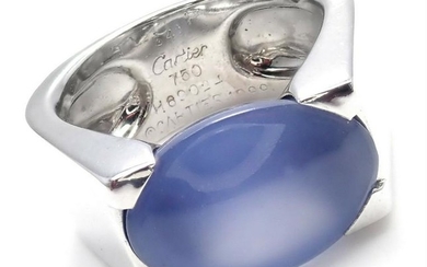 CARTIER 18K WHITE GOLD LARGE CHALCEDONY RING 1999
